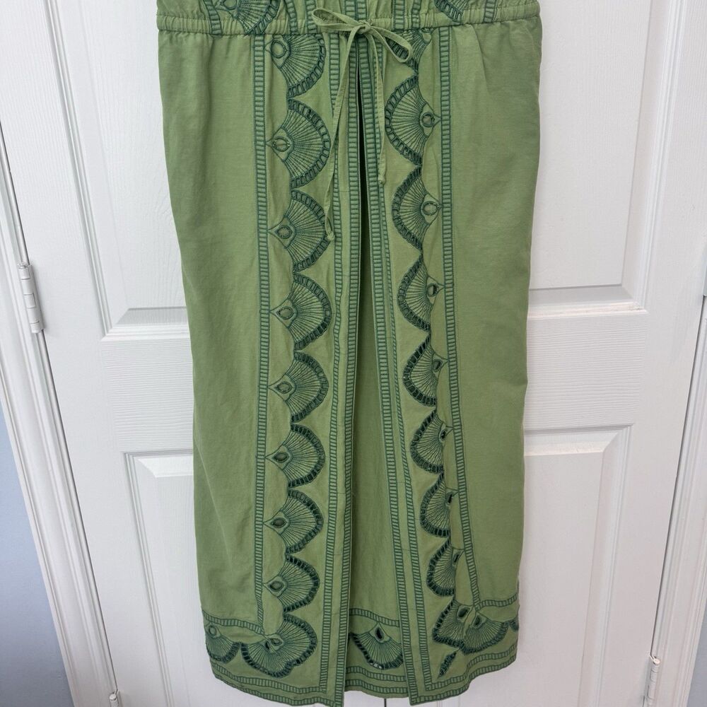 Soft Surroundings Ellison Linen Blend Green Embroidered Maxi Dress Women's L - Picture 4 of 7